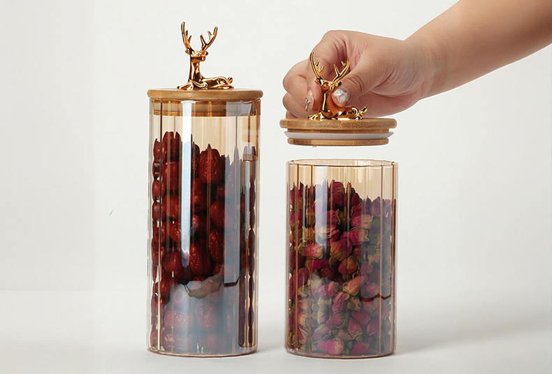 WISHOME Deer - Shaped Bamboo Lid Borosilicate Glass Storage Jars Main Product Image